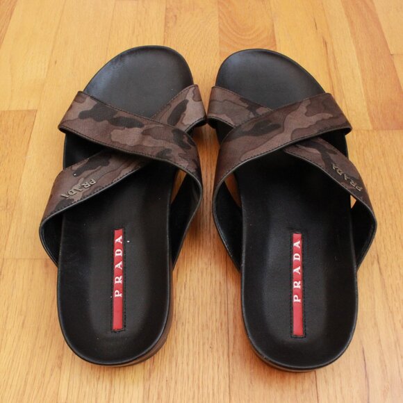 Prada Men's Criss Cross Camo Print Sandals Size 8 - Picture 2 of 11